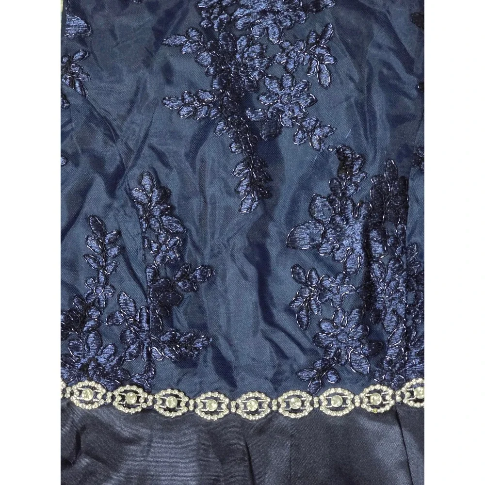 Girls Navy Blue Lace Overlay High‎ Low Dress with Rhinestone Belt Special (AC)